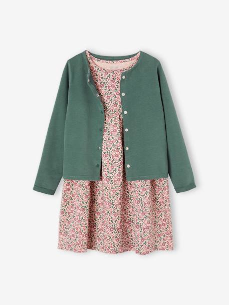 Fille-Ensemble-Ensemble fille cardigan et robe imprimée fleurs