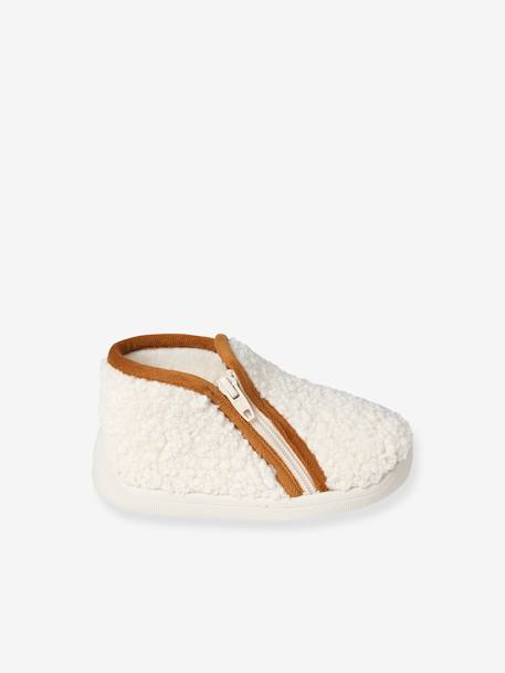 Chaussons bébé textile moutonné fabriqués en France écru 3 - vertbaudet enfant 