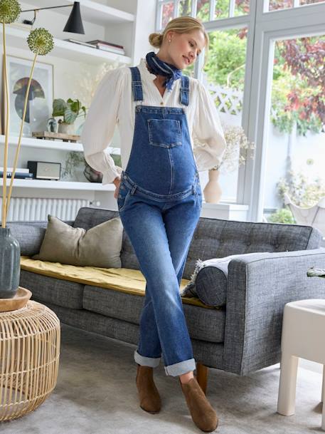 Salopette en jean coupe mom grossesse et allaitement denim brut+double stone 1 - vertbaudet enfant 