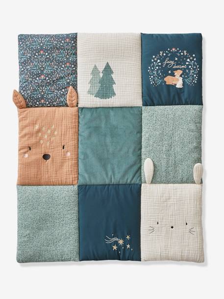 Tapis de sol / fond de parc patchwork coton et velours BROCÉLIANDE vert imprimé 2 - vertbaudet enfant 