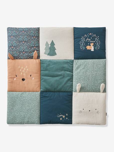 Tapis de sol / fond de parc patchwork coton et velours BROCÉLIANDE vert imprimé 1 - vertbaudet enfant 