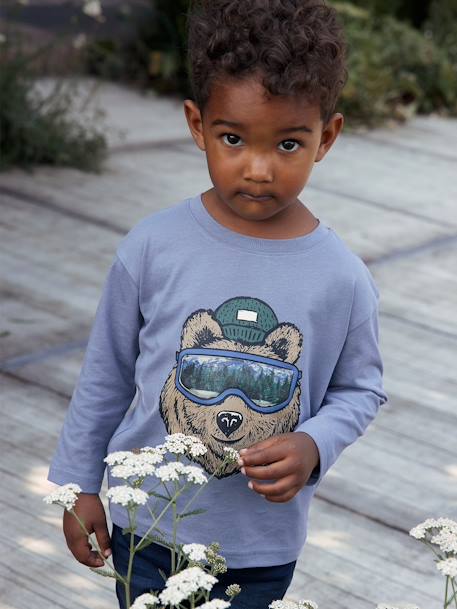 T-shirt animation fantaisie garçon en coton recyclé bleu grisé+noix de pécan 7 - vertbaudet enfant 