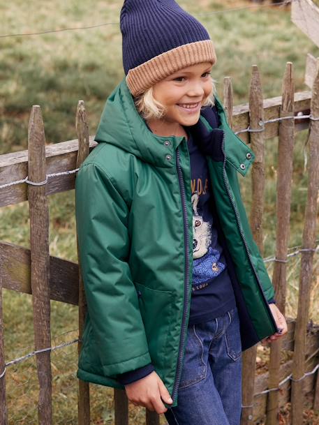 Bonnet bicolore garçon en maille côtelée BASICS bleu nuit+gris chiné 1 - vertbaudet enfant 