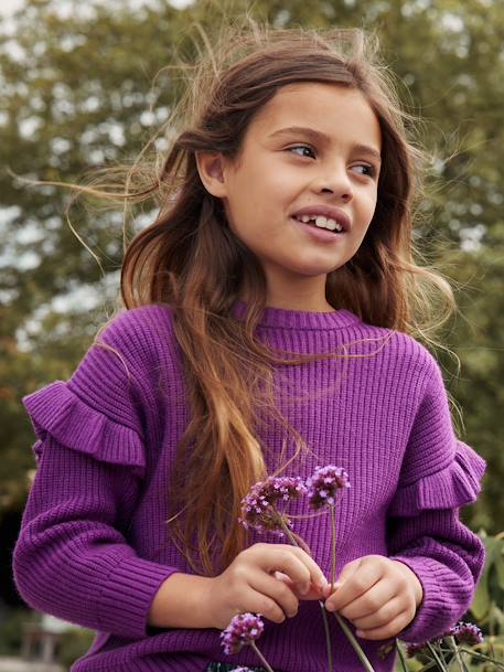 Pull manches volantées fille écru+vanille+violet 10 - vertbaudet enfant 