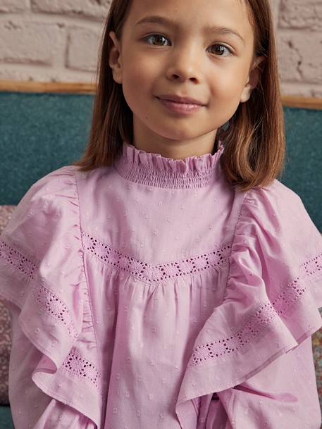 Blouse en plumetis fille maxi volants brodés fille lilas 1 - vertbaudet enfant 