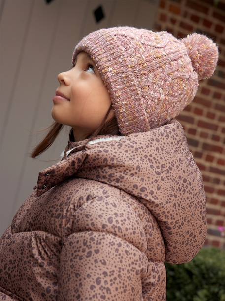 Ensemble bonnet + snood + moufles/mitaines torsadé fille mauve 1 - vertbaudet enfant 