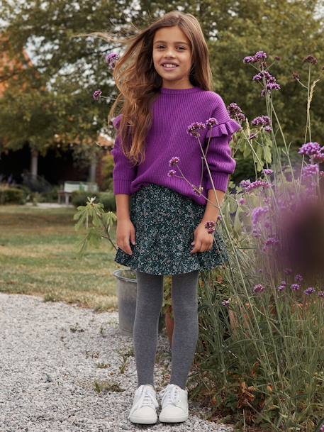 Jupe à volant en velours imprimé fleurs fille  - vertbaudet enfant