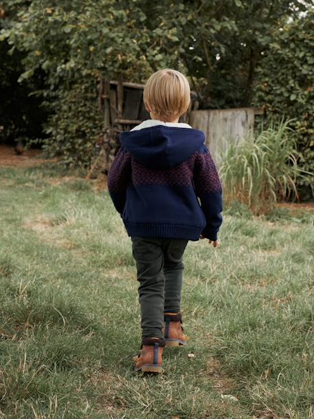 Gilet zippé à capuche garçon doublé sherpa gris chiné+marine 10 - vertbaudet enfant 