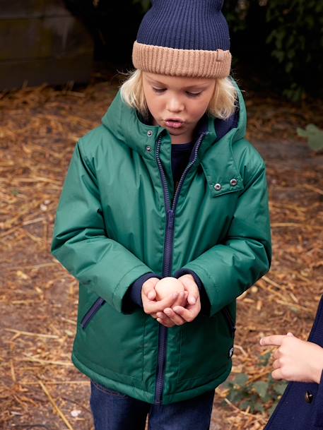 Parka à capuche doublée polaire garçon vert 1 - vertbaudet enfant 