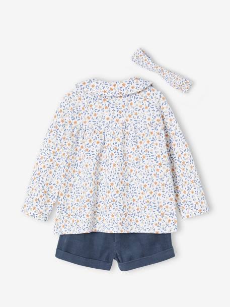 Ensemble 3 pièces bébé fille tee-shirt, short velours et bandeau écru 4 - vertbaudet enfant 