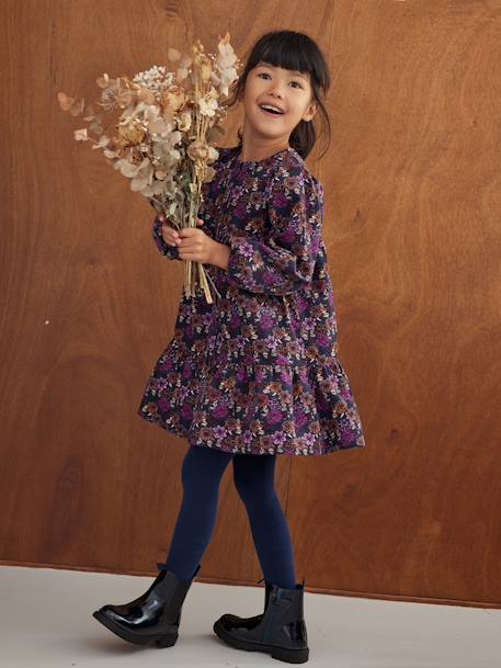 Robe à fleurs en velours fille bleu nuit 1 - vertbaudet enfant 