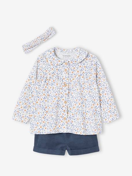 Ensemble 3 pièces bébé fille tee-shirt, short velours et bandeau  - vertbaudet enfant