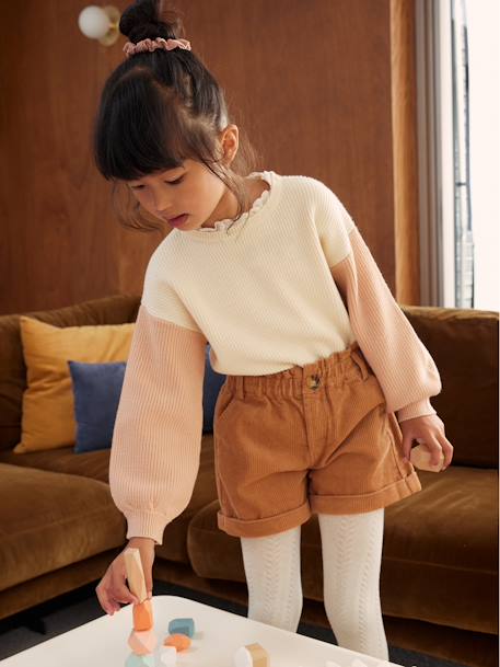 Pull col fantaisie forme loose fille beige poudré+rose bonbon 7 - vertbaudet enfant 