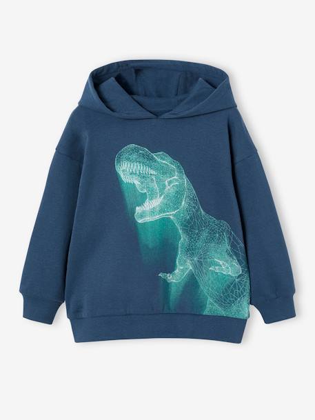 Sweat à capuche motif dino néon garçon bleu nuit 1 - vertbaudet enfant 