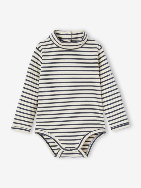 Lot de 2 bodies bébé col roulé bleu glacier+écru 3 - vertbaudet enfant 