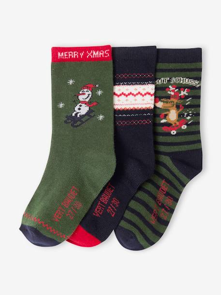 Coffret de 3 paires de mi-chaussettes Noël garçon vert sapin 4 - vertbaudet enfant 