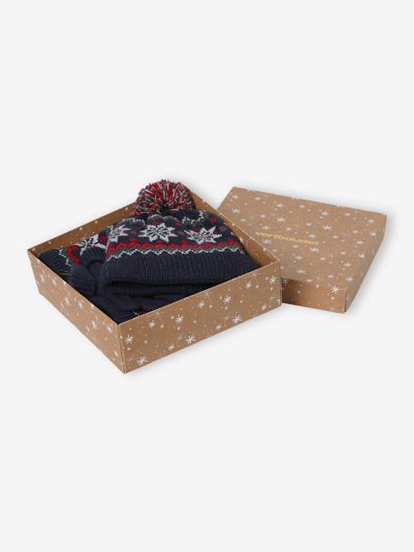 Coffret de Noël 'flocon' garçon ensemble bonnet snood et gants marine 2 - vertbaudet enfant 