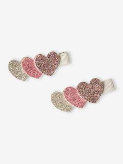 -Lot de 2 barrettes coeurs glitter fille