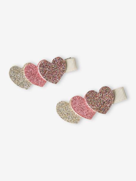 Fille-Accessoires-Elastiques, barrettes et bandeau-Lot de 2 barrettes coeurs glitter fille