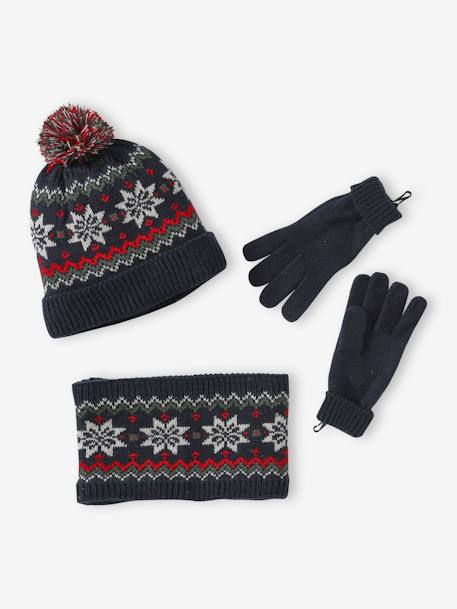 Coffret de Noël 'flocon' garçon ensemble bonnet snood et gants marine 6 - vertbaudet enfant 