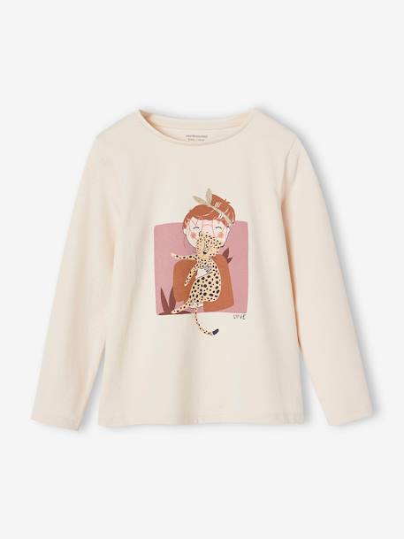 T-shirt motif 'Egérie' fille manches longues beige poudré 1 - vertbaudet enfant 