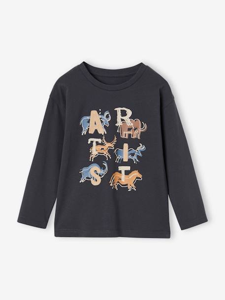 Tee-shirt préhisto artiste garçon détails brodés anthracite 2 - vertbaudet enfant 