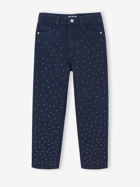 Pantalon Mom fit à strass fille marine 1 - vertbaudet enfant 