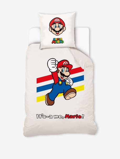 Parure housse de couette + taie d'oreiller enfant Super Mario® et Luigi blanc 1 - vertbaudet enfant 