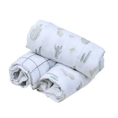 Puériculture-Toilette de bébé-Couches et lingettes-Lot de 3 langes en coton bio* Cactus