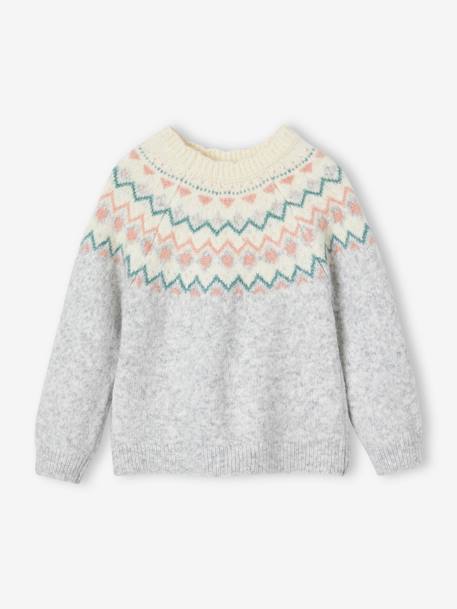 Pull jacquard fille gris chiné 2 - vertbaudet enfant 