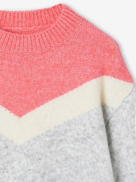 Pull effet colorblock fille bois de rose+gris chiné 7 - vertbaudet enfant 