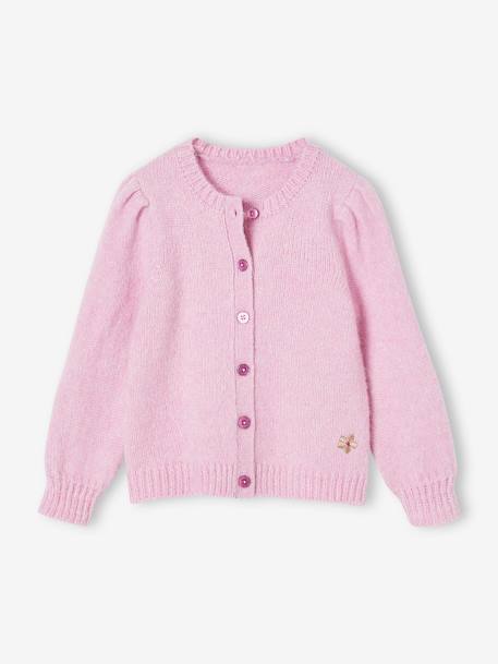 Gilet maille mousseuse fille manches bouffantes lilas 1 - vertbaudet enfant 