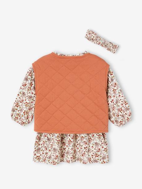 Ensemble 3 pièces bébé : gilet matelassé, robe et bandeau en velours bébé rouille 5 - vertbaudet enfant 