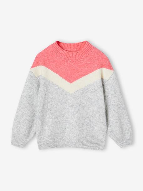 Pull effet colorblock fille bois de rose+gris chiné 5 - vertbaudet enfant 