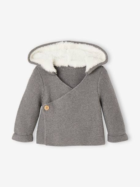 Cardigan avec capuche doublée fausse fourrure bébé beige+bleu nuit+gris chiné+rose pale 8 - vertbaudet enfant 