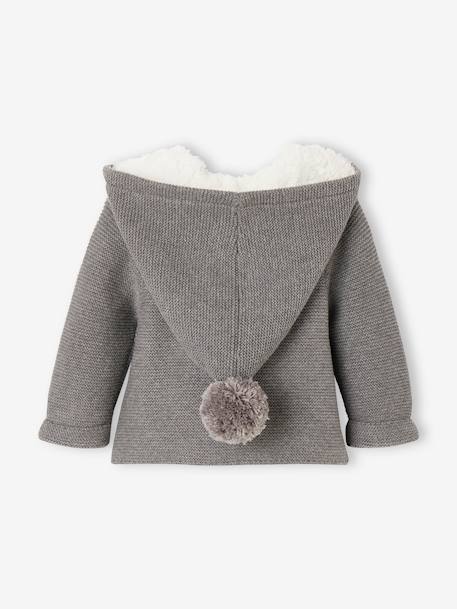 Cardigan avec capuche doublée fausse fourrure bébé beige+bleu nuit+gris chiné+rose pale 9 - vertbaudet enfant 