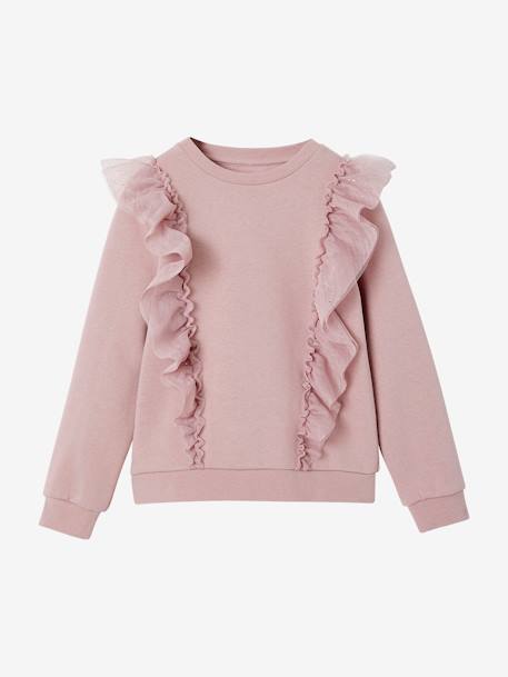 Fille-Pull, gilet, sweat-Sweat à volants en tulle pailleté fille