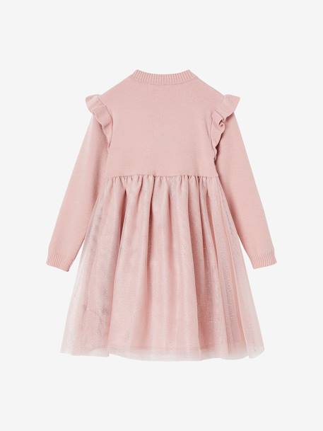 Robe de fête en tricot et tulle fille rose pâle 2 - vertbaudet enfant 