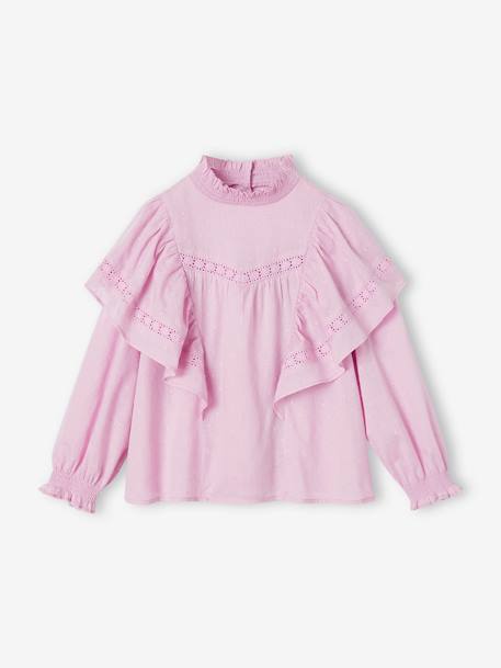 Blouse en plumetis fille maxi volants brodés fille lilas 3 - vertbaudet enfant 