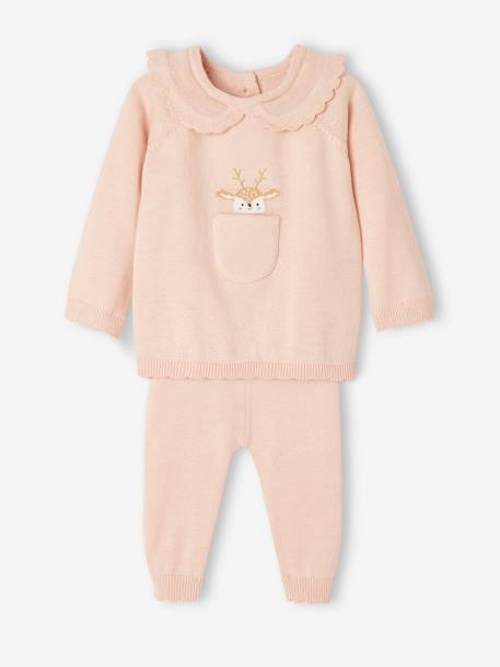 Ensemble de Noël 2 pièces bébé en tricot rose poudré 1 - vertbaudet enfant 