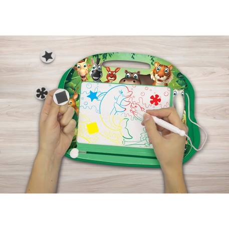 Ardoise magique Animaux format A5 avec accessoires magnétiques pour dessiner en couleurs - LEXIBOOK VERT 2 - vertbaudet enfant 