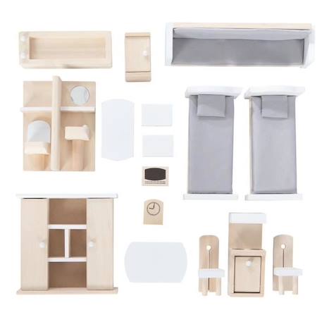 ROBA Maison de Poupée à 3 Étages en Bois Naturel + 16 Pièces de Mobilier et 4 Poupées - Jouet d'Imitation BLANC 2 - vertbaudet enfant 