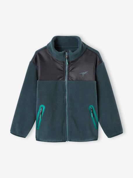 Sweat zippé en maille polaire garçon badge baleine en relief marine+vert sapin 8 - vertbaudet enfant 