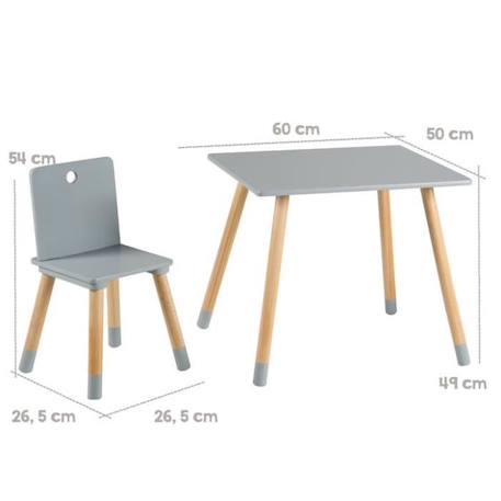 ROBA Ensemble Table + 2 Chaises Enfants en Bois Laqué Gris - 3 Pièces - Pieds en Bois Massif GRIS 3 - vertbaudet enfant 