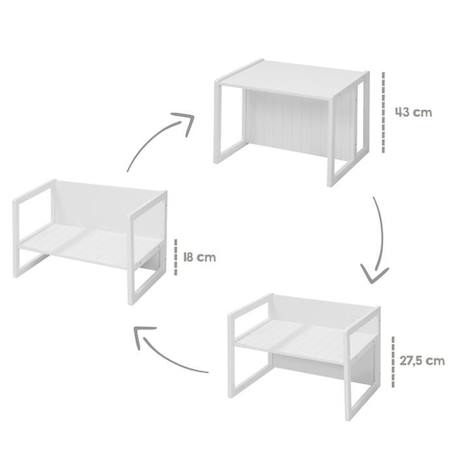 ROBA Banquette Enfant Réglable sur 2 Hauteurs d'Assise - Convertible en Table - Style Campagne - Blanc BLANC 3 - vertbaudet enfant 