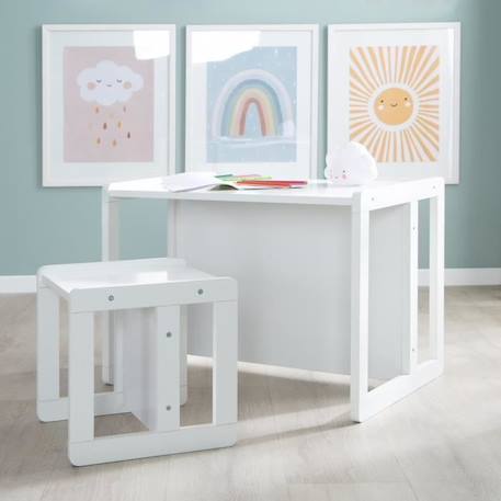 ROBA Ensemble Table et Chaise Réversible pour Enfant - Convertible en Banc et Tabouret - 3 Hauteurs Différentes - Bois Blanc BLANC 2 - vertbaudet enfant 