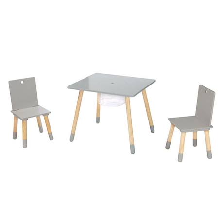 ROBA Ensemble de Sièges - Chaises et Table en Bois Gris + Filet de Rangement - 3 Pièces - Pieds en Bois Massif GRIS 1 - vertbaudet enfant 