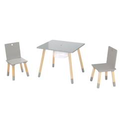 Chambre et rangement-Chambre-ROBA Ensemble de Sièges - Chaises et Table en Bois Gris + Filet de Rangement - 3 Pièces - Pieds en Bois Massif