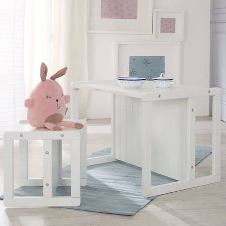 ROBA Banquette Enfant Réglable sur 2 Hauteurs d'Assise - Convertible en Table - Style Campagne - Blanc BLANC 2 - vertbaudet enfant 