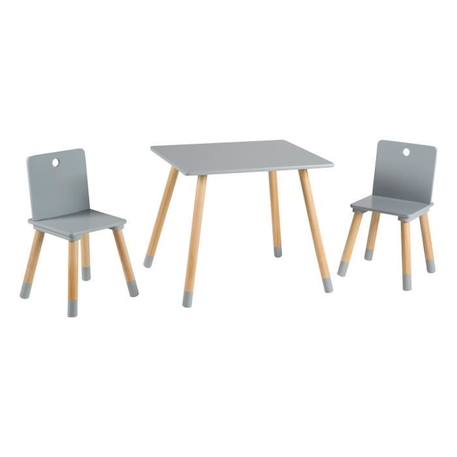 ROBA Ensemble Table + 2 Chaises Enfants en Bois Laqué Gris - 3 Pièces - Pieds en Bois Massif GRIS 1 - vertbaudet enfant 